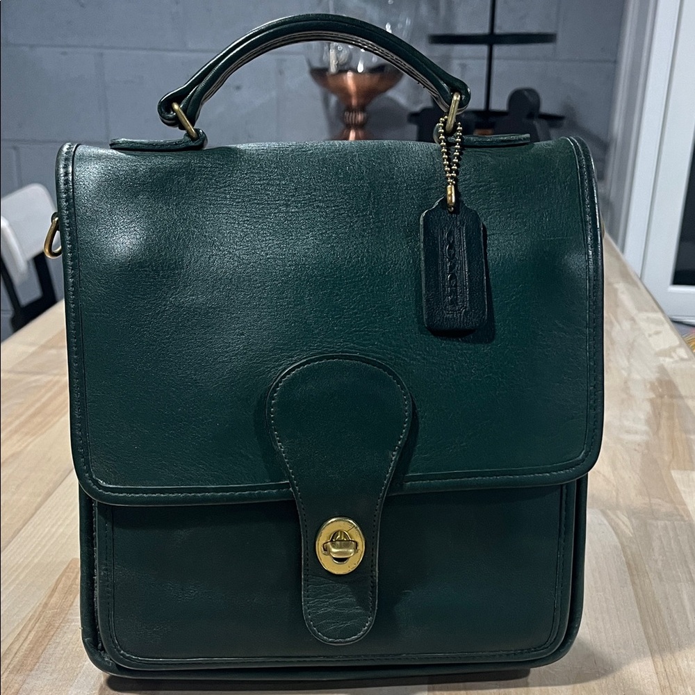 Vintage station bag emerald green Elegant Green Leather Bag leather gold hard - Picture 3 of 14